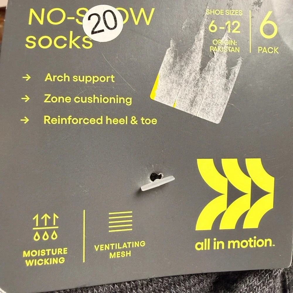 Mens No Show Socks 6-12 Grey Athletic Performance 6 Pack All In Motion Workout
